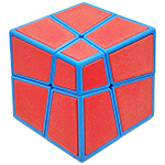 ZEPUZZLES Squished 2x2x2 Cube Blue with Red Tiles
