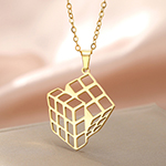 Openwork Minimalist Magic Cube Gold-Tone Necklace