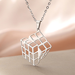 Openwork Minimalist Magic Cube Silver-Tone Necklace