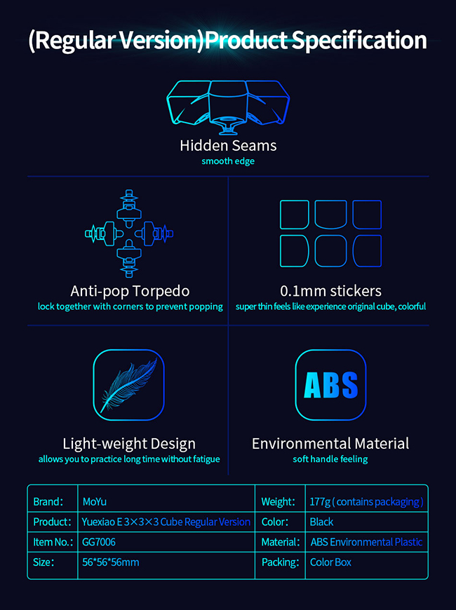 GuoGuan Yuexiao E 3x3x3 Speed Cube 56mm Black