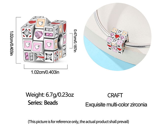 PAC Charm Magic Cube-Shaped DIY Zirconia Beads Slivery